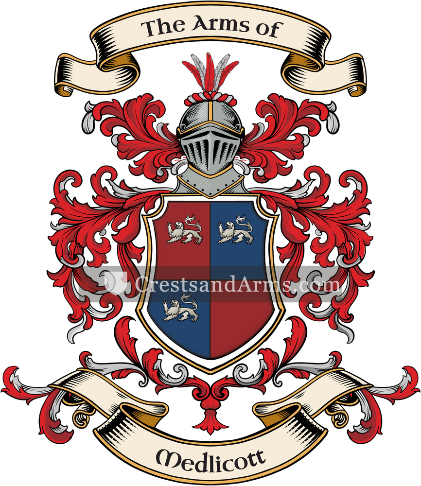The Medlicott coat of arms, drawn from the recorded blazon
