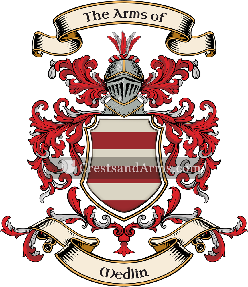 The Medlin coat of arms, drawn from the recorded blazon