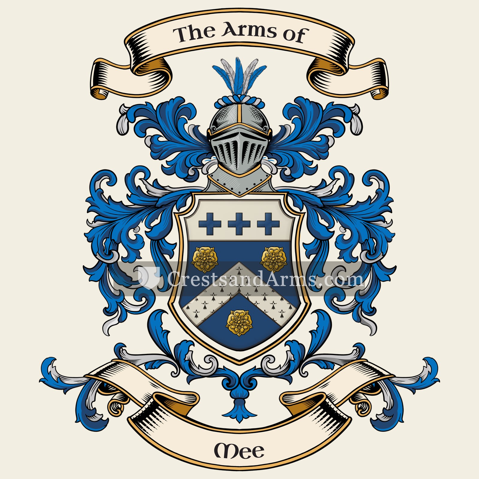The Mee coat of arms, drawn from the recorded blazon