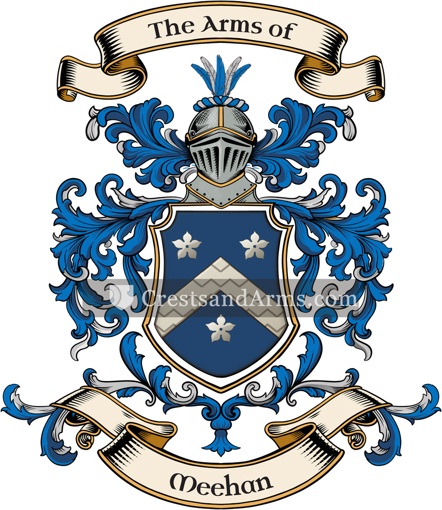 The Meehan coat of arms, drawn from the recorded blazon