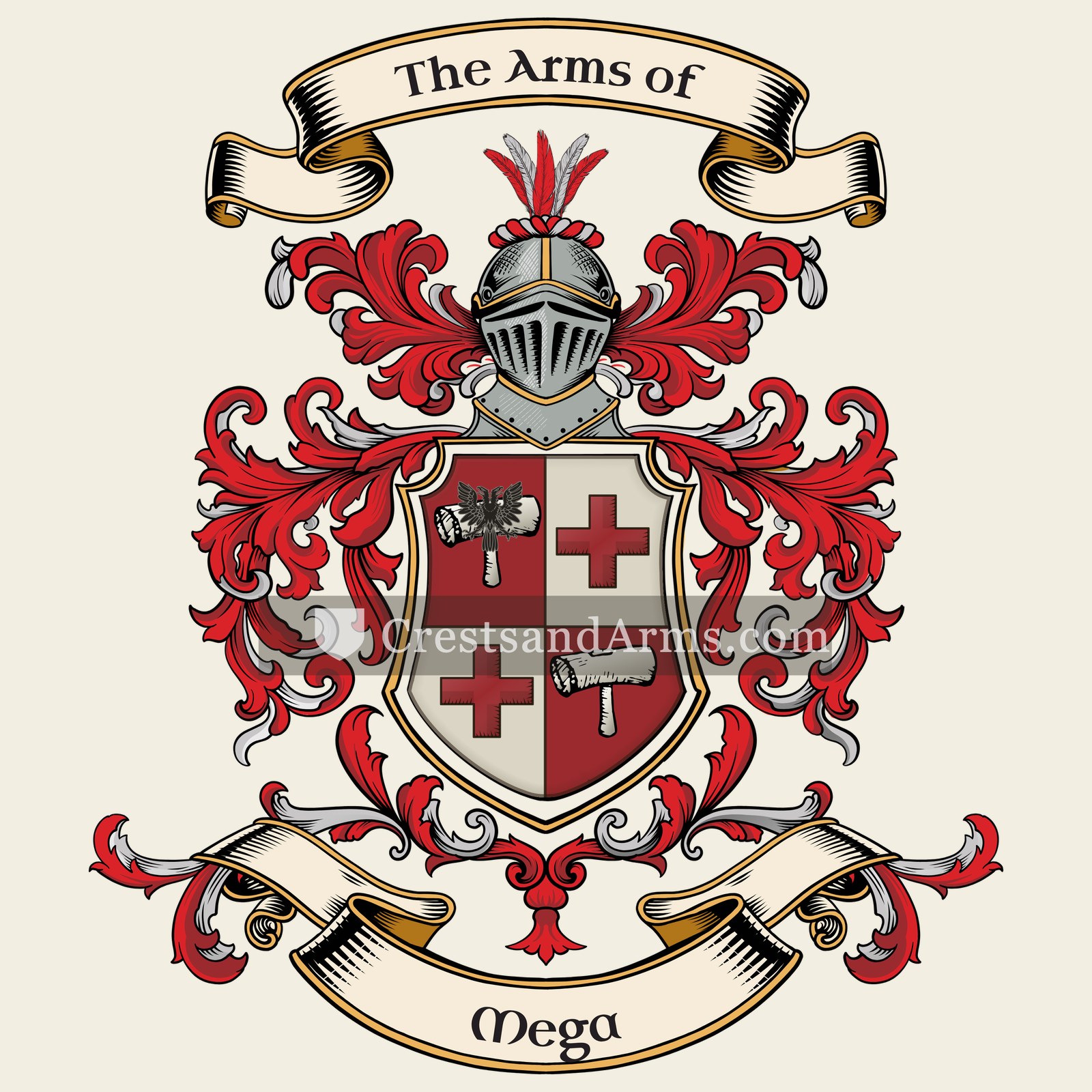 The Mega coat of arms, drawn from the recorded blazon