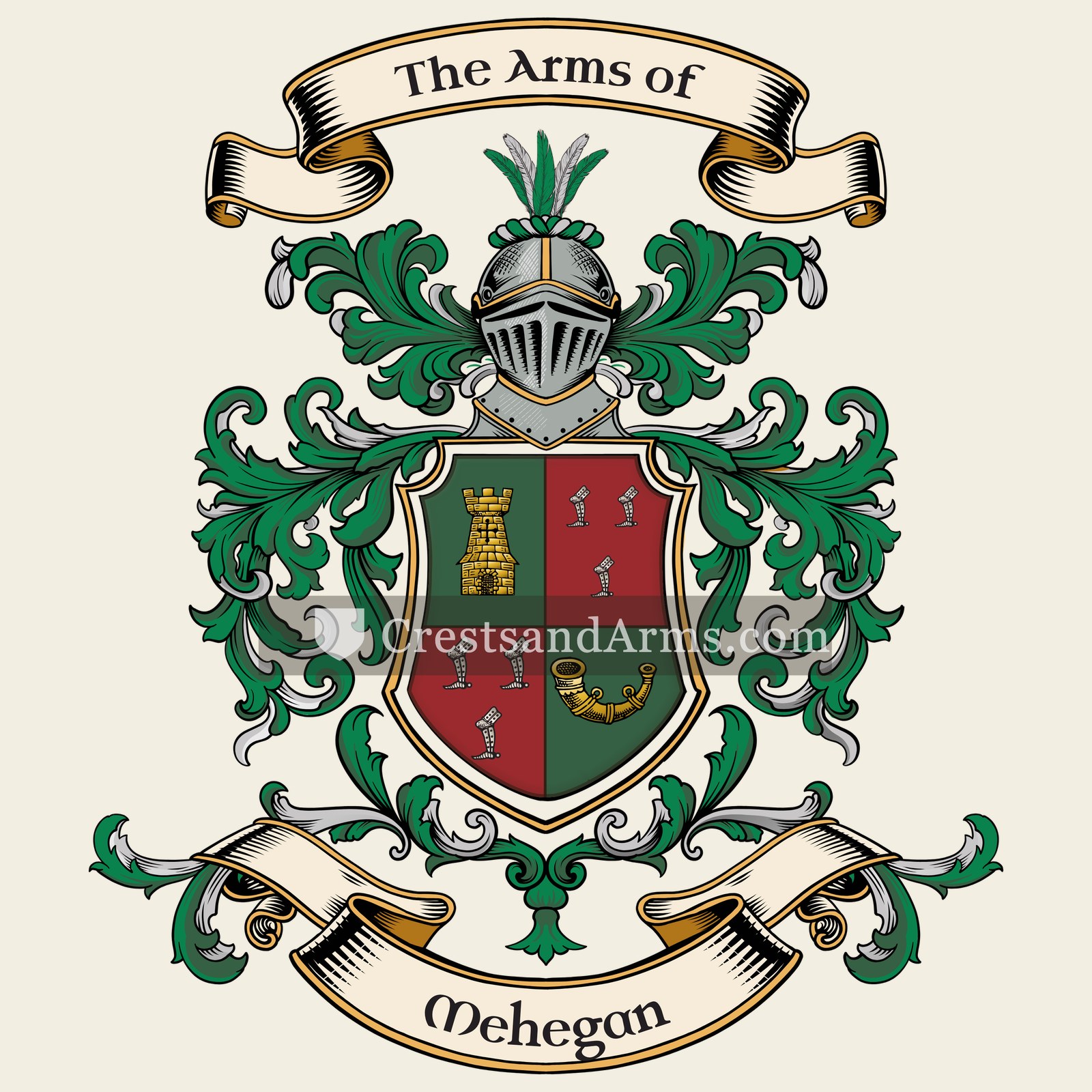 The Mehegan coat of arms, drawn from the recorded blazon