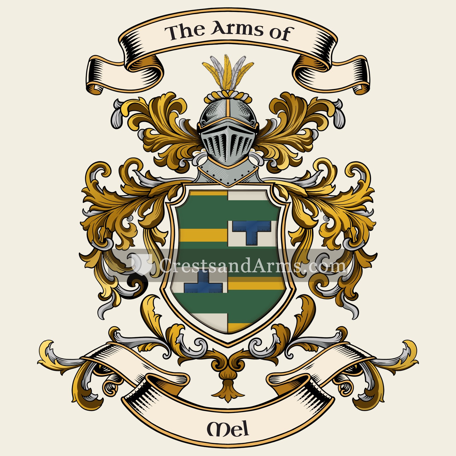 The Mel coat of arms, drawn from the recorded blazon