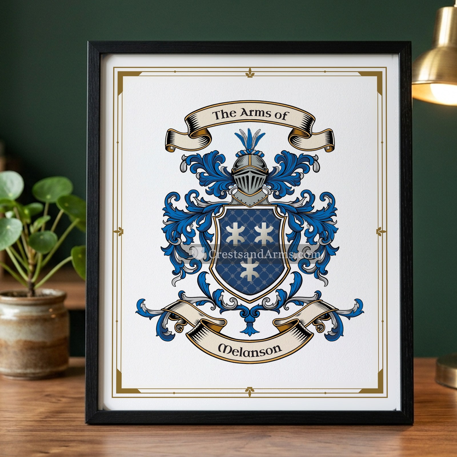 The Melanson arms on the framed, black wood