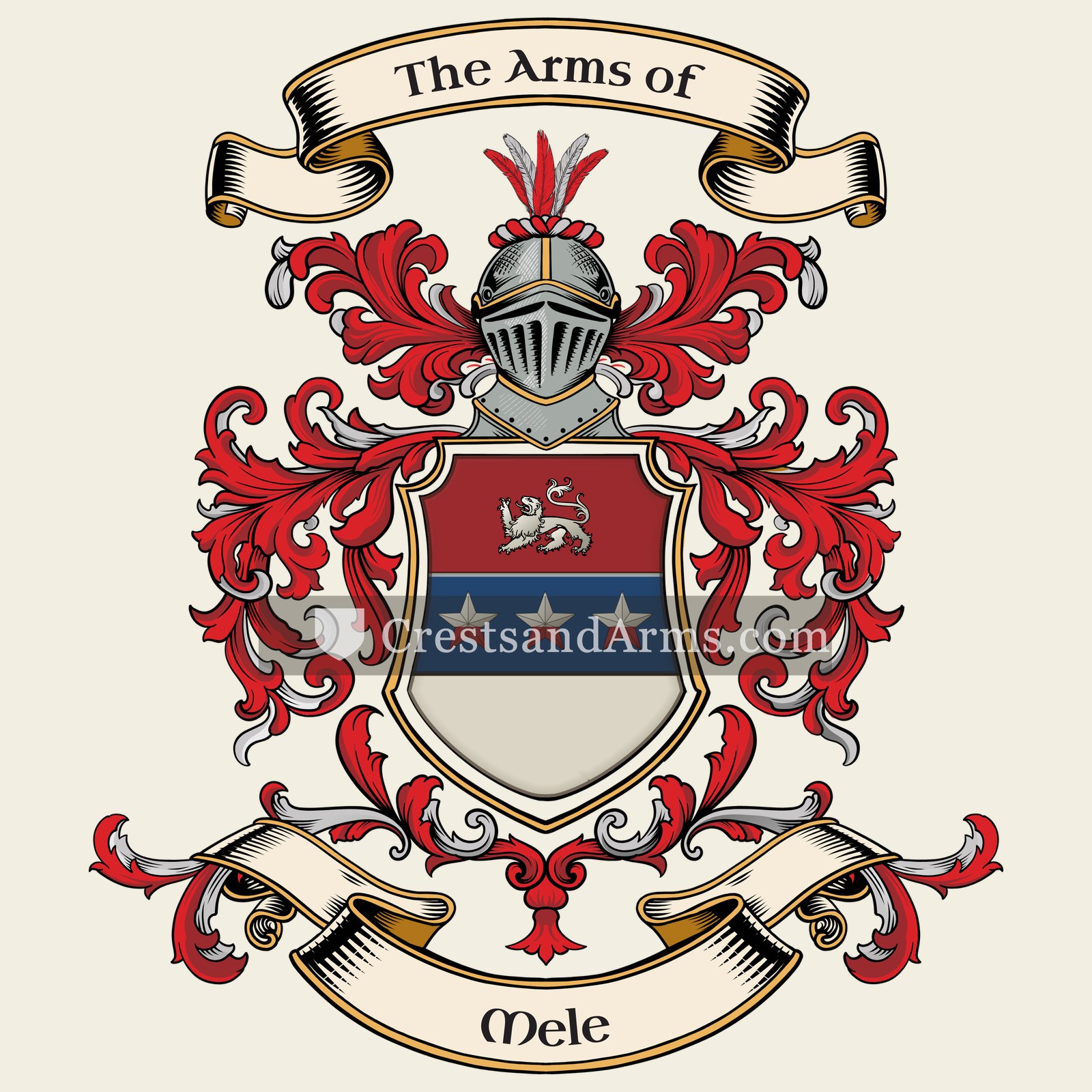 The Mele coat of arms, drawn from the recorded blazon