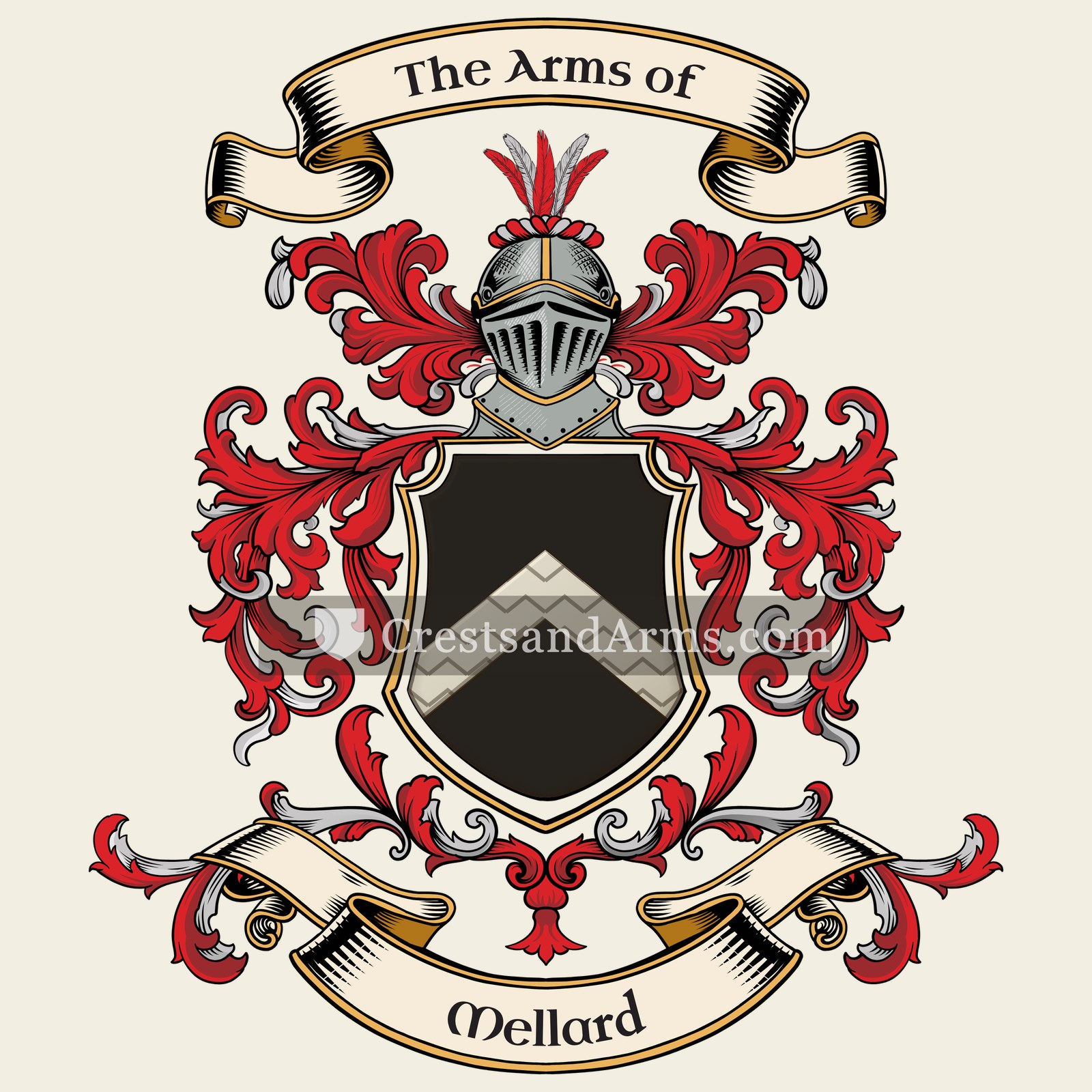 The Mellard coat of arms, drawn from the recorded blazon