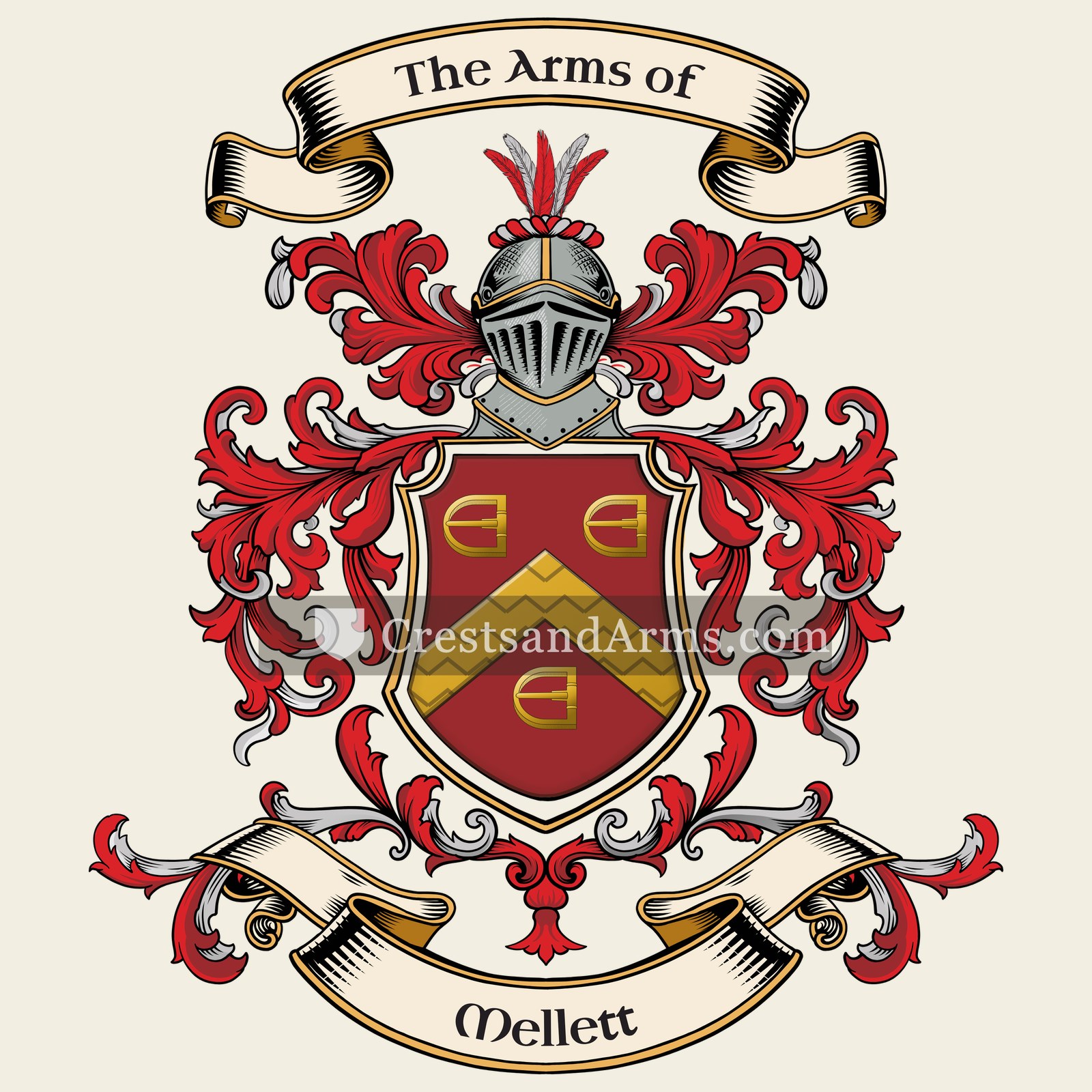 The Mellett coat of arms, drawn from the recorded blazon
