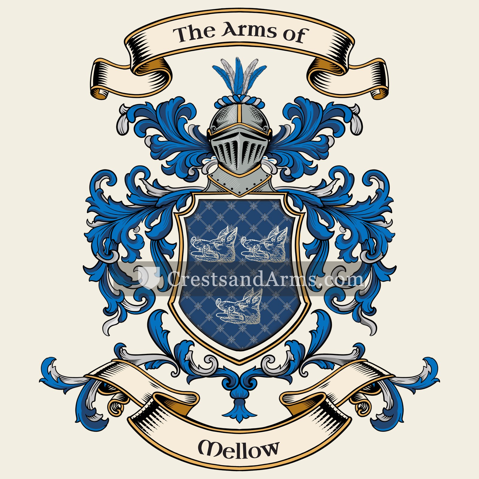 The Mellow coat of arms, drawn from the recorded blazon