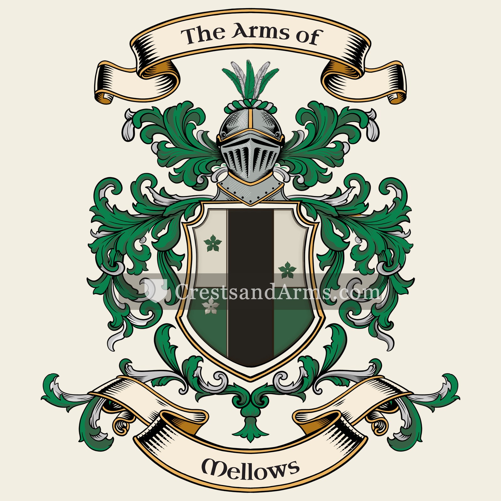 The Mellows coat of arms, drawn from the recorded blazon