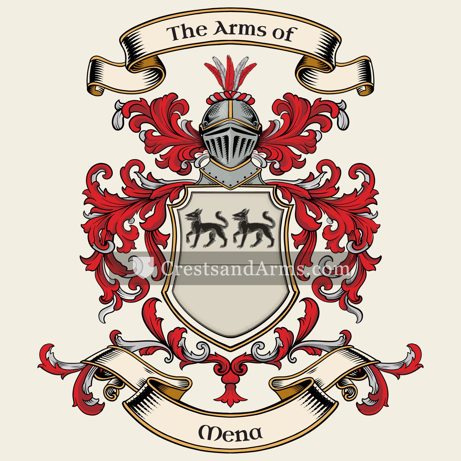 The Mena coat of arms, drawn from the recorded blazon