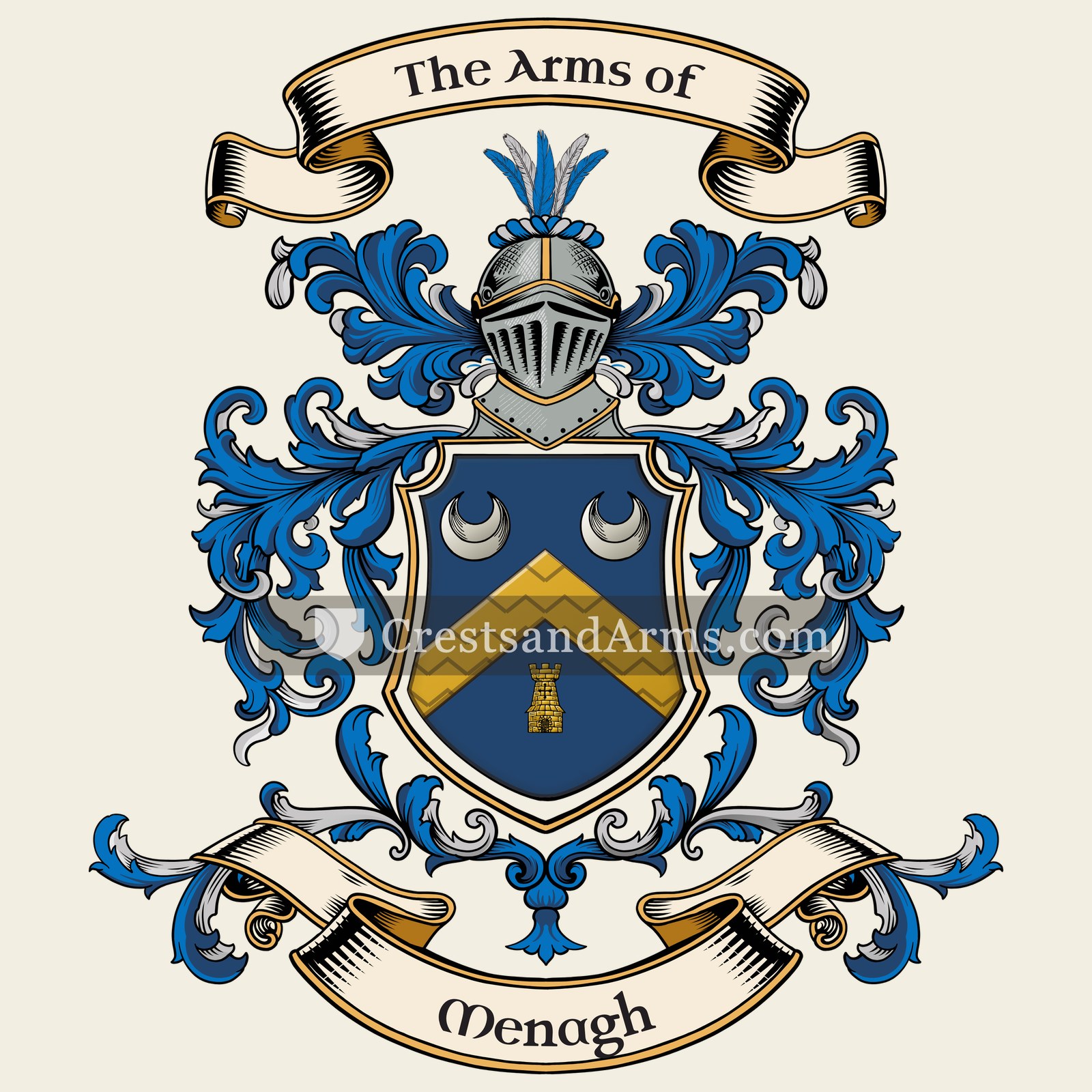 The Menagh coat of arms, drawn from the recorded blazon