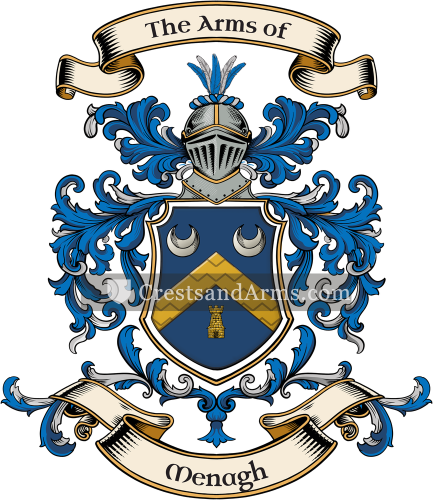 The Menagh coat of arms, drawn from the recorded blazon
