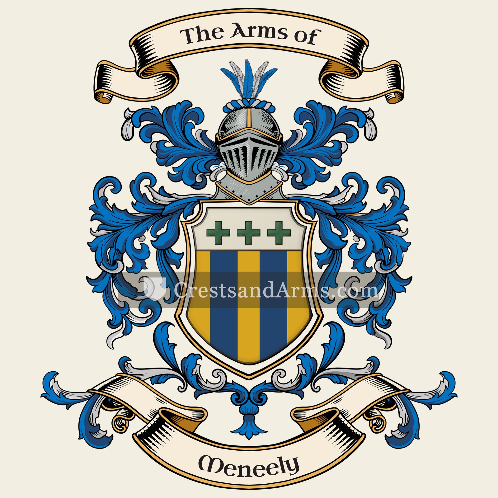 The Meneely coat of arms, drawn from the recorded blazon