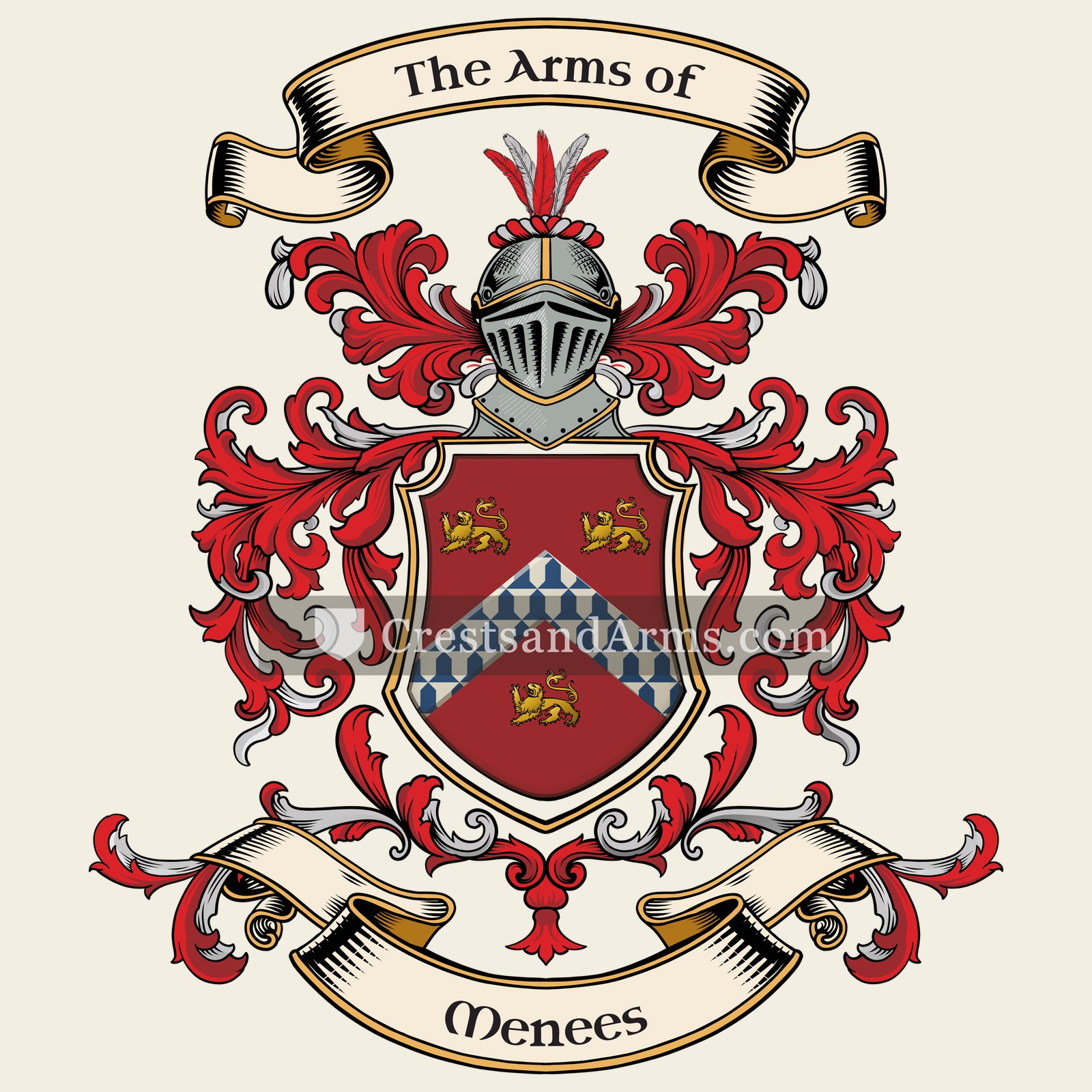 The Menees coat of arms, drawn from the recorded blazon