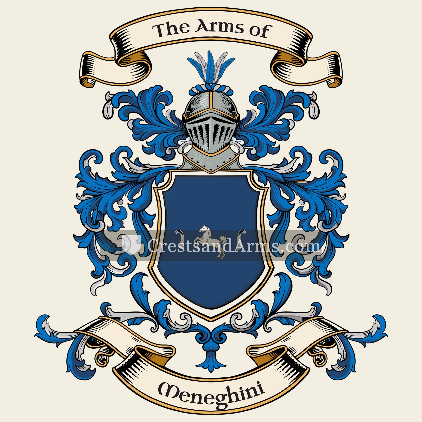 The Meneghini coat of arms, drawn from the recorded blazon