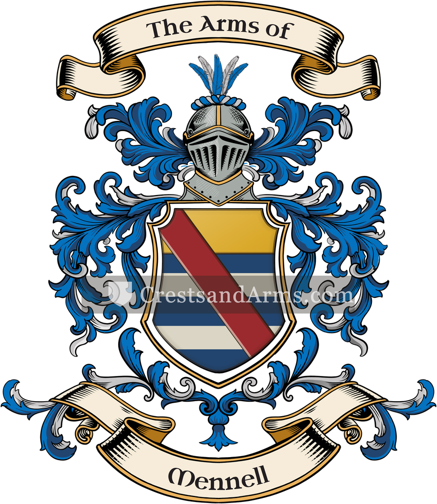 The Mennell coat of arms, drawn from the recorded blazon