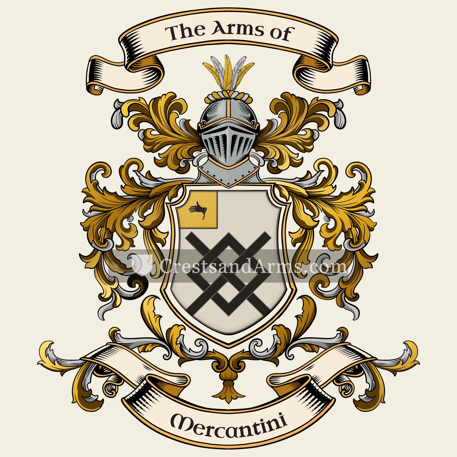 The Mercantini coat of arms, drawn from the recorded blazon