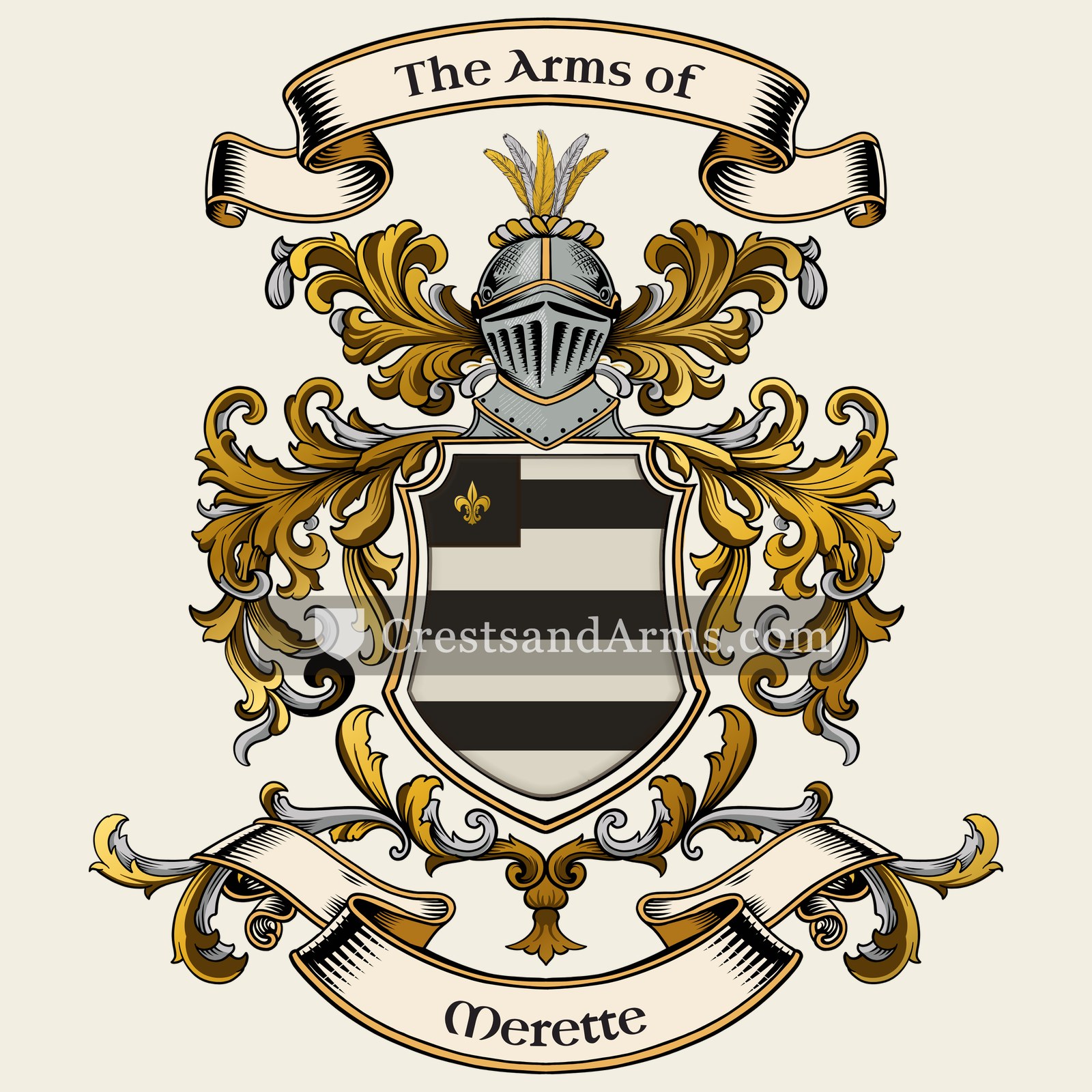 The Merette coat of arms, drawn from the recorded blazon