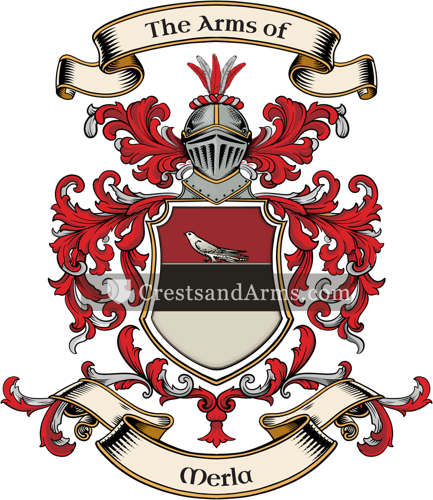 The Merla coat of arms, drawn from the recorded blazon