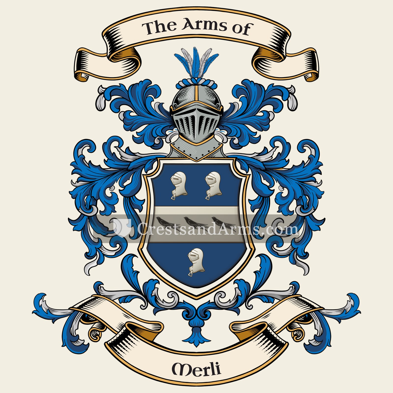 The Merli coat of arms, drawn from the recorded blazon