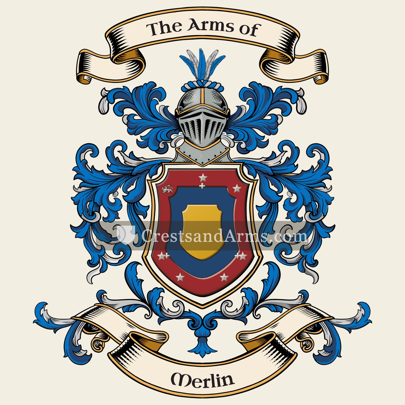 The Merlin coat of arms, drawn from the recorded blazon