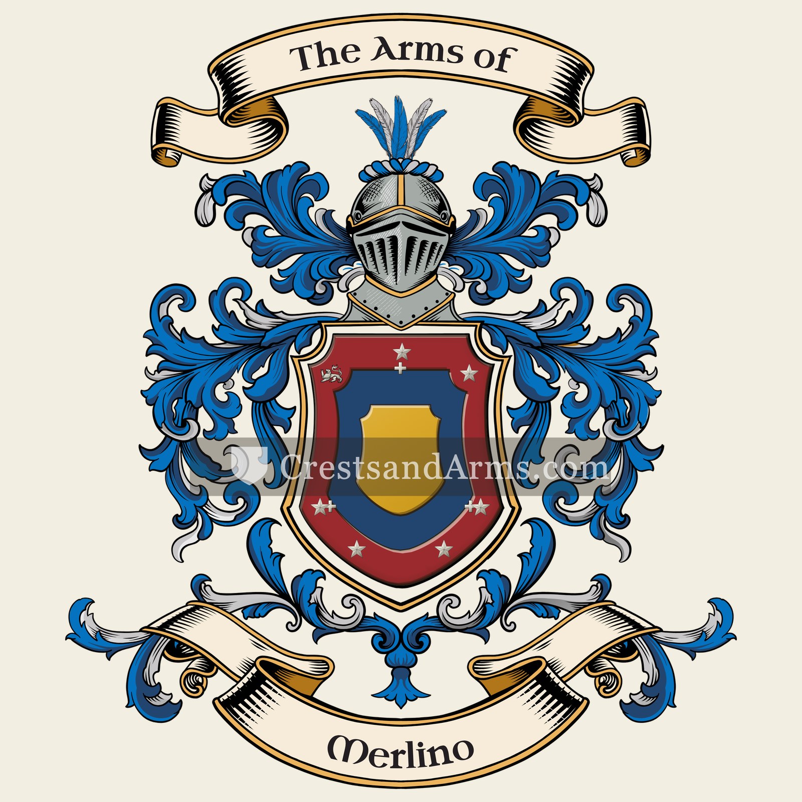 The Merlino coat of arms, drawn from the recorded blazon