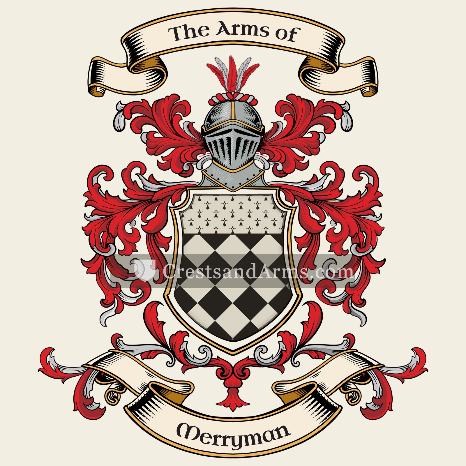 The Merryman coat of arms, drawn from the recorded blazon