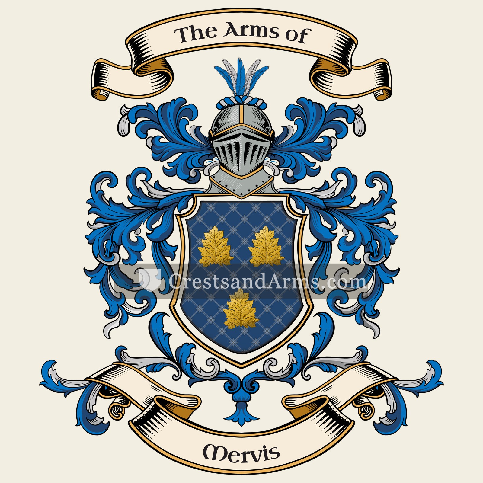The Mervis coat of arms, drawn from the recorded blazon