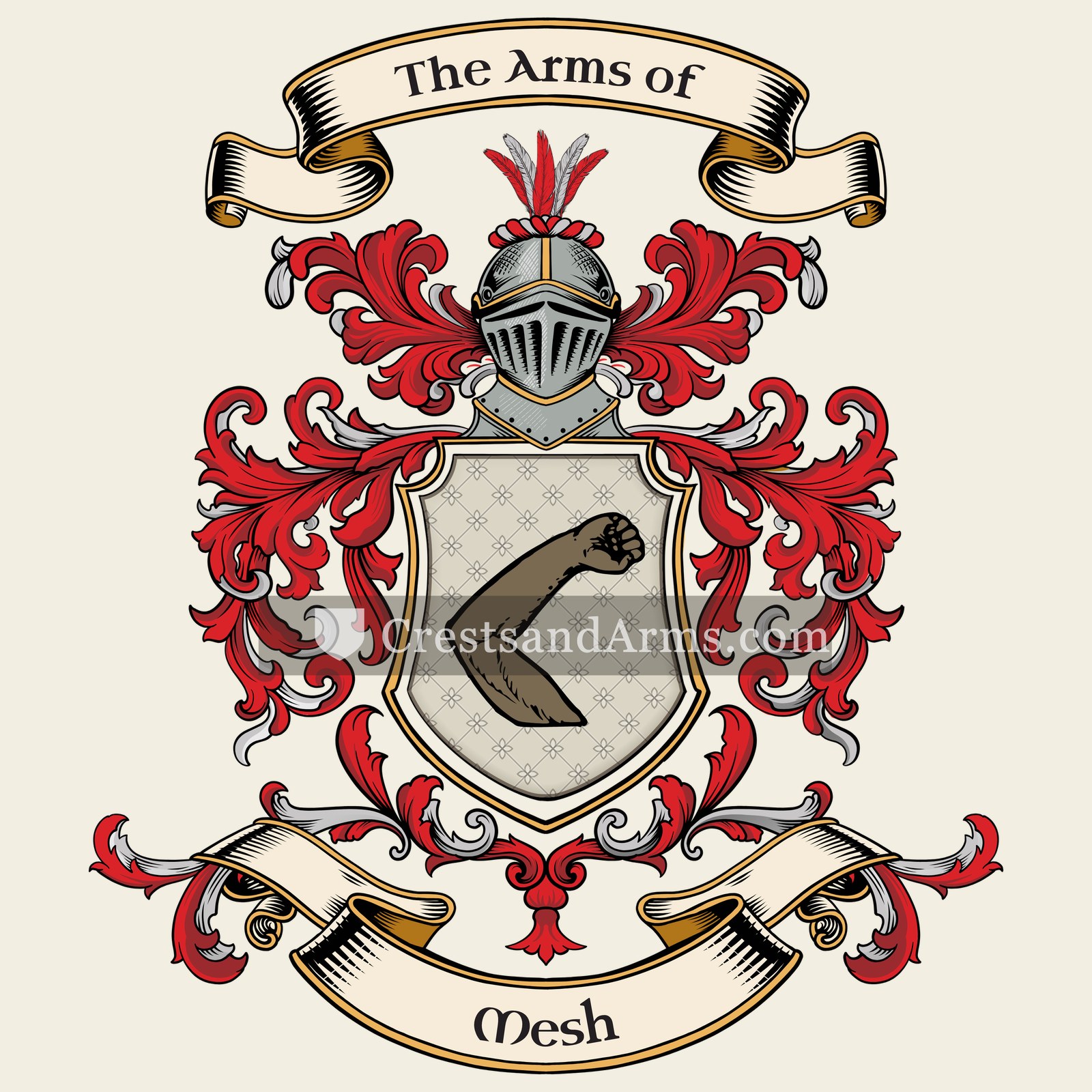 The Mesh coat of arms, drawn from the recorded blazon