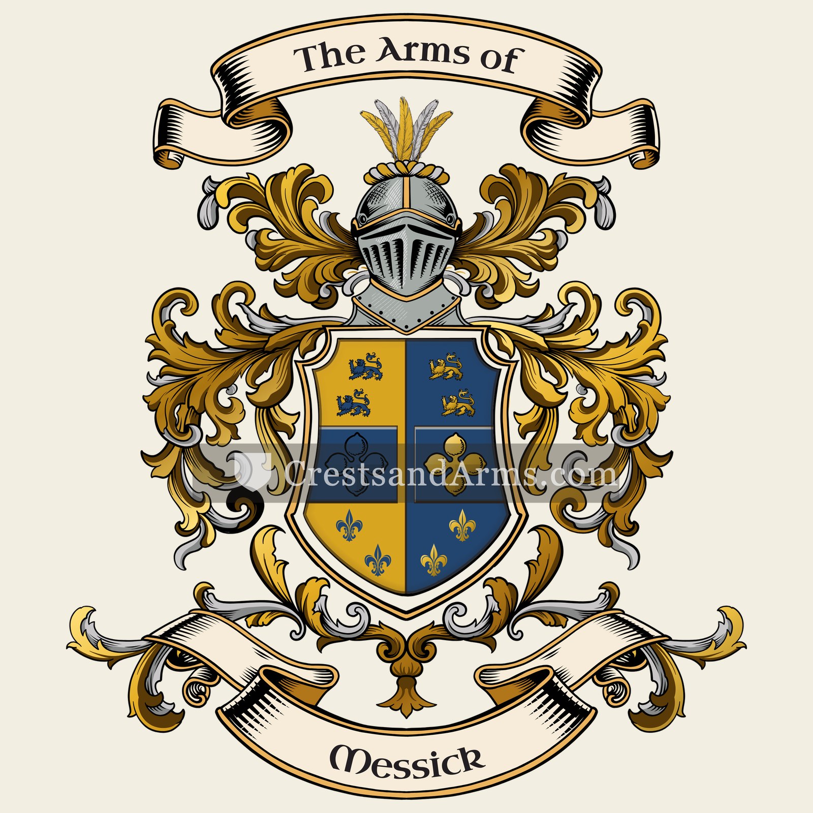 The Messick coat of arms, drawn from the recorded blazon