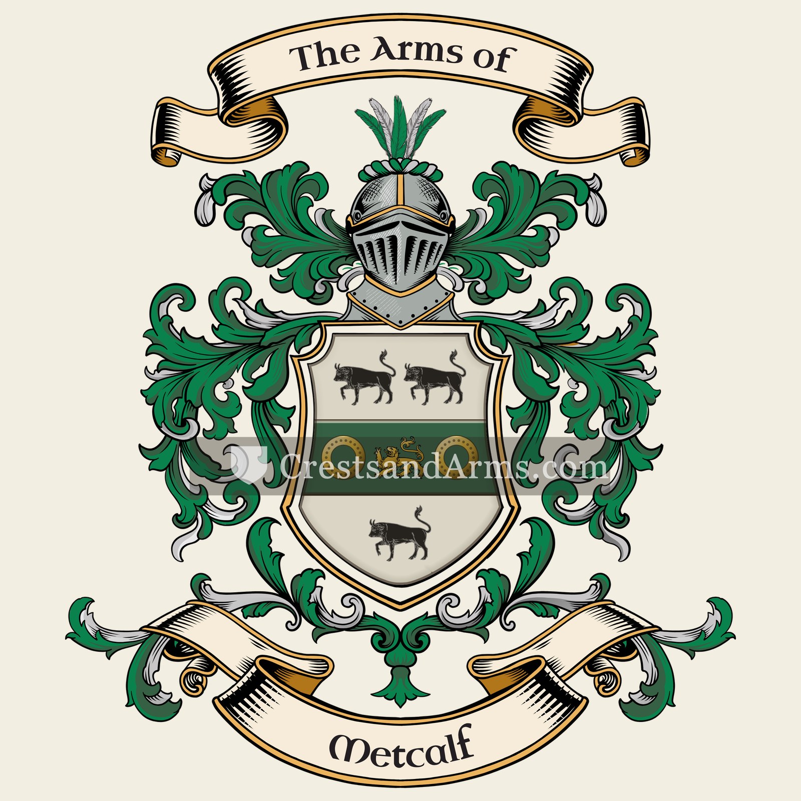 The Metcalf coat of arms, drawn from the recorded blazon