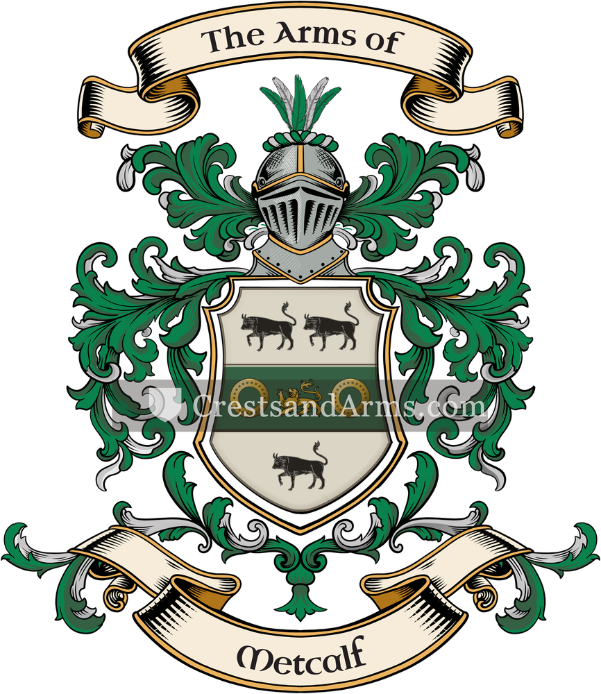 The Metcalf coat of arms, drawn from the recorded blazon