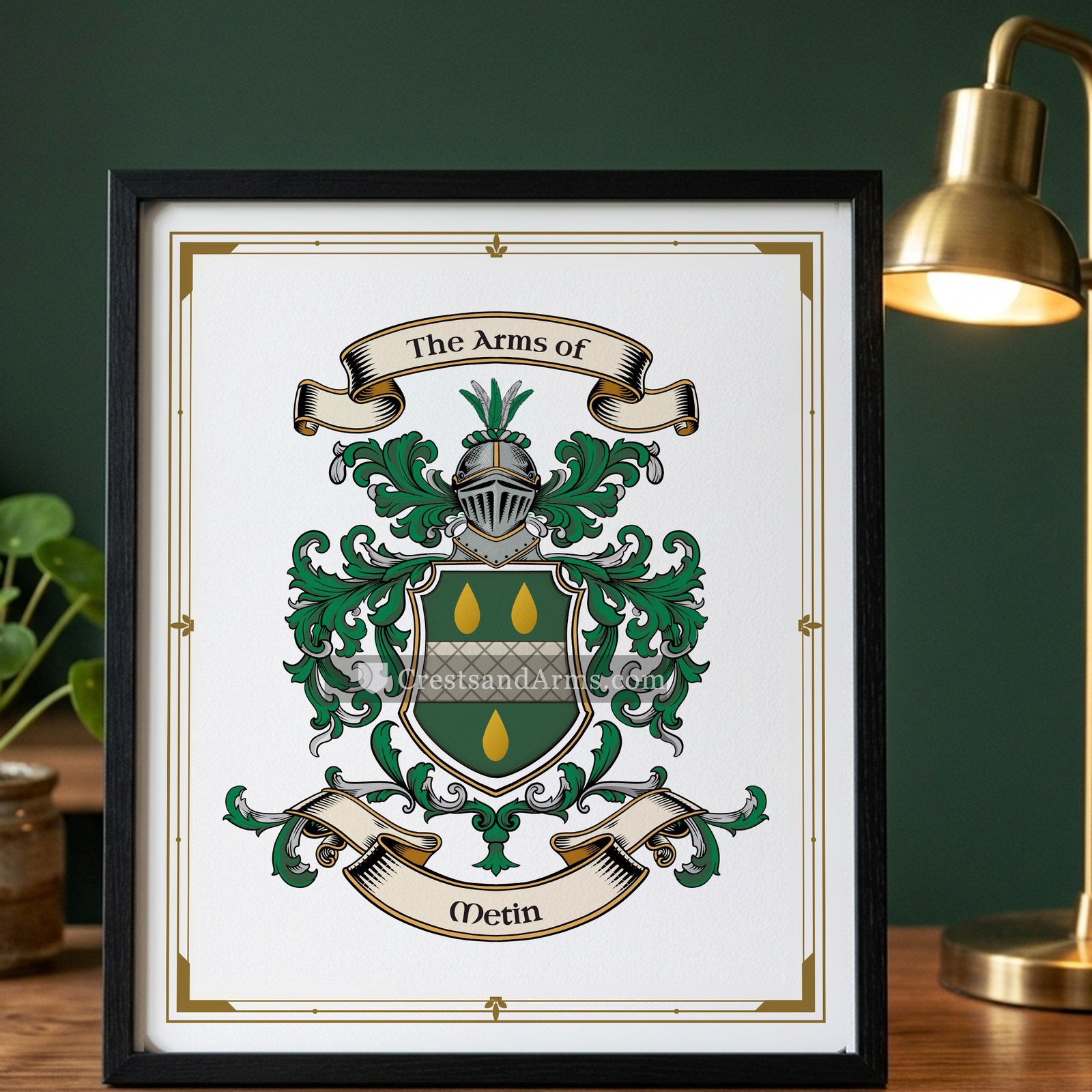 The Metin arms on the framed, black wood