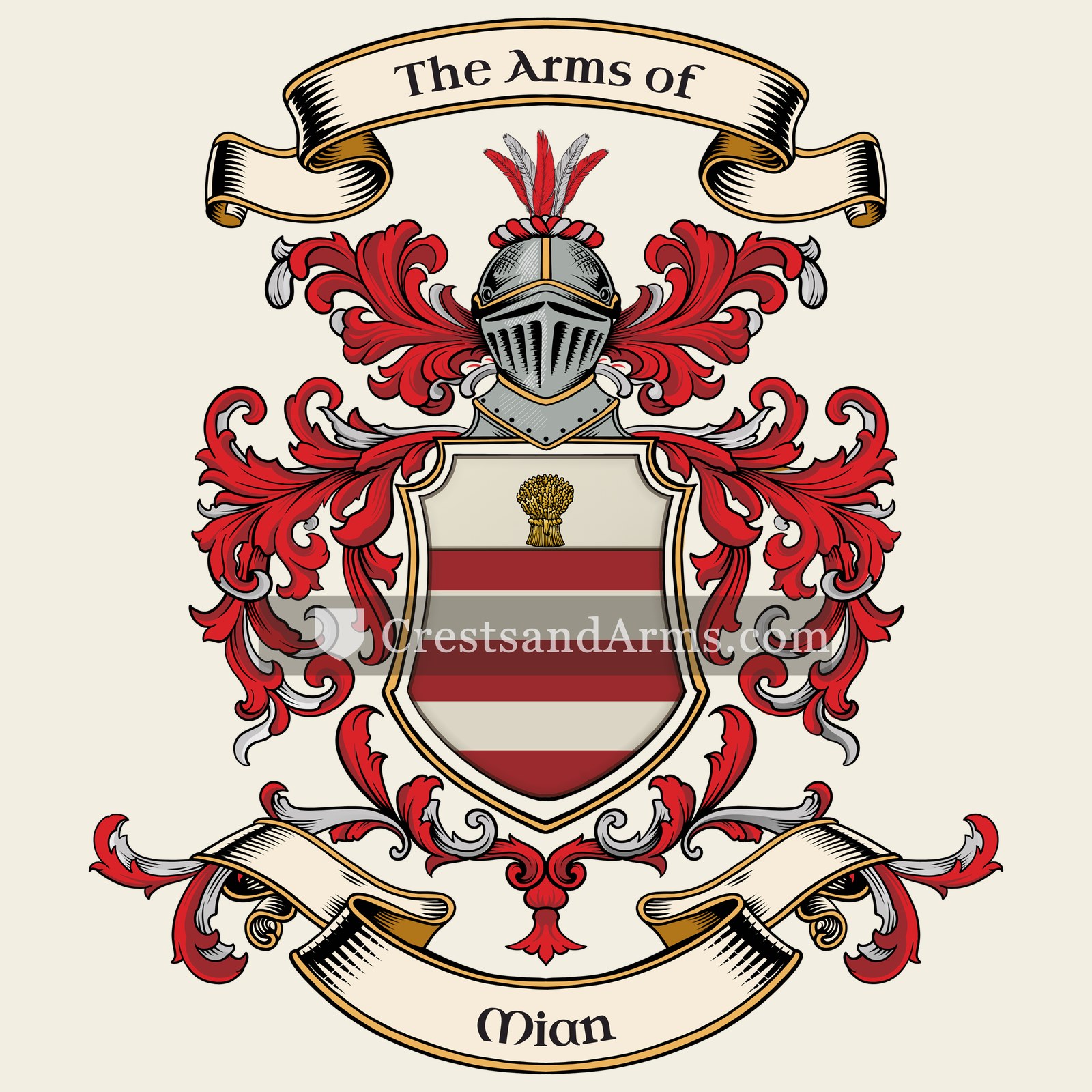 The Mian coat of arms, drawn from the recorded blazon