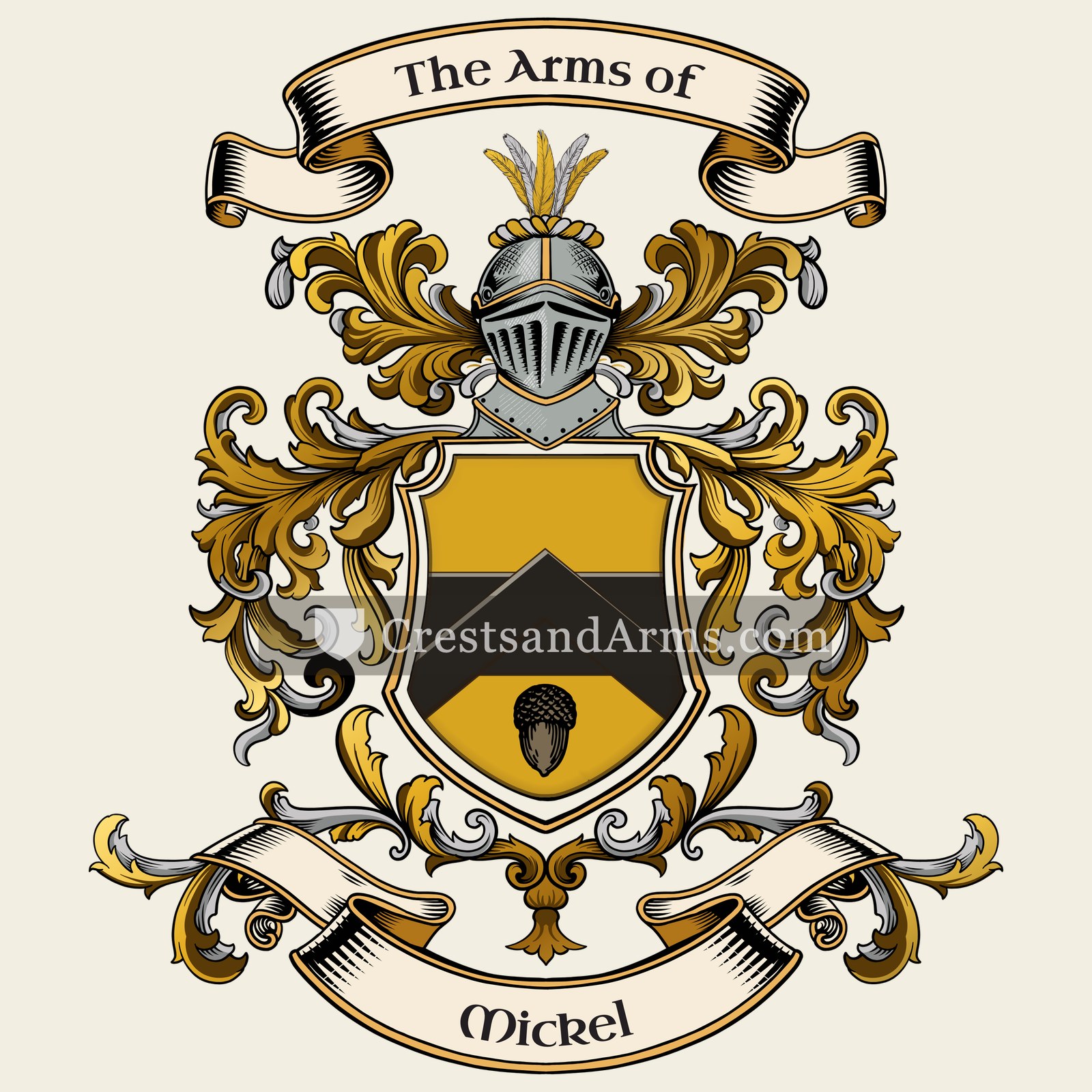 The Mickel coat of arms, drawn from the recorded blazon