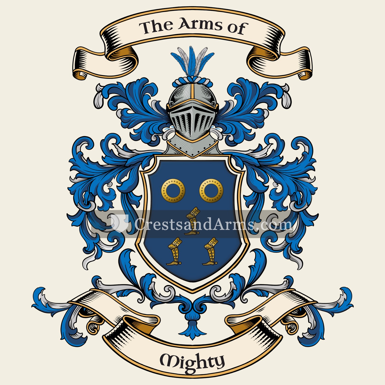 The Mighty coat of arms, drawn from the recorded blazon