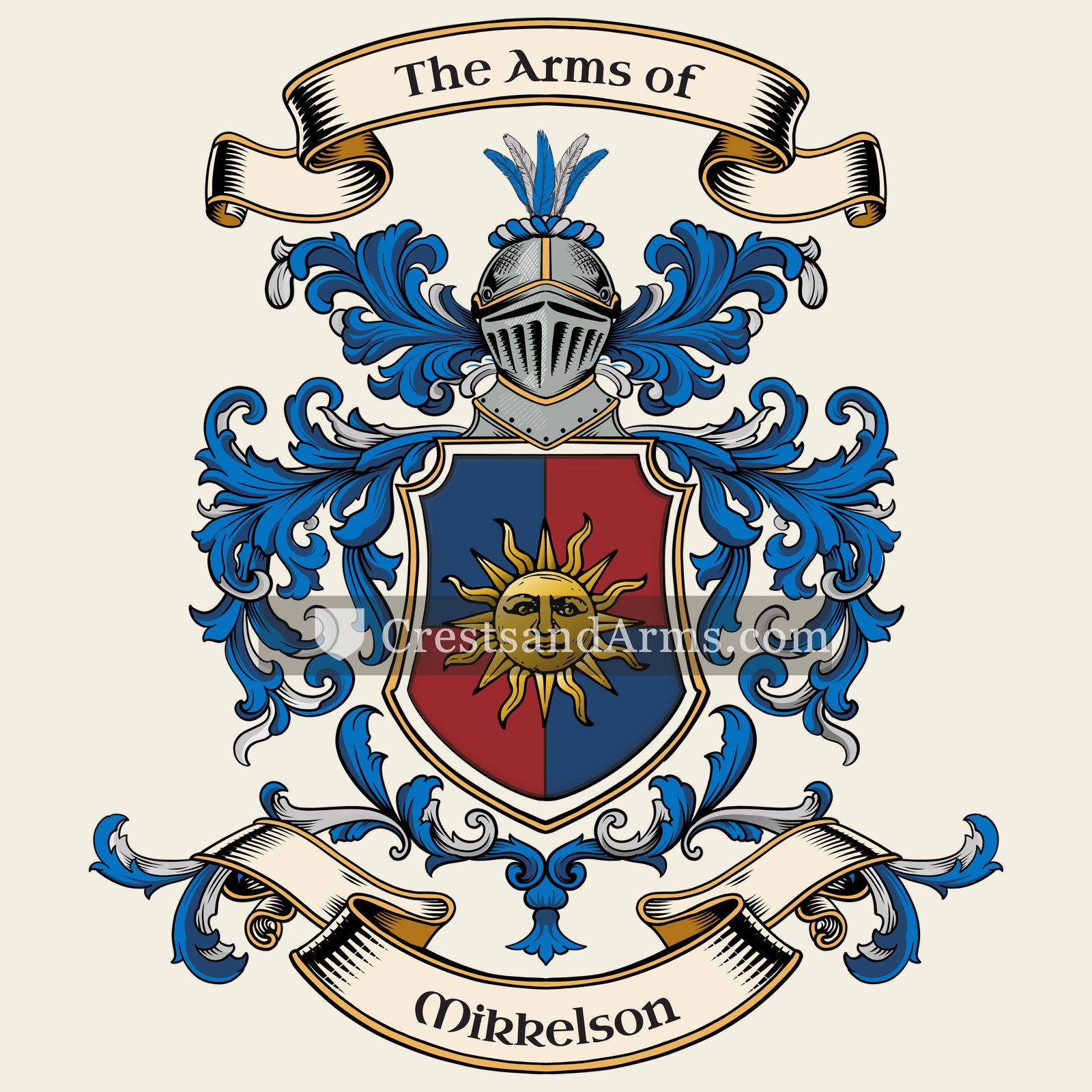 The Mikkelson coat of arms, drawn from the recorded blazon