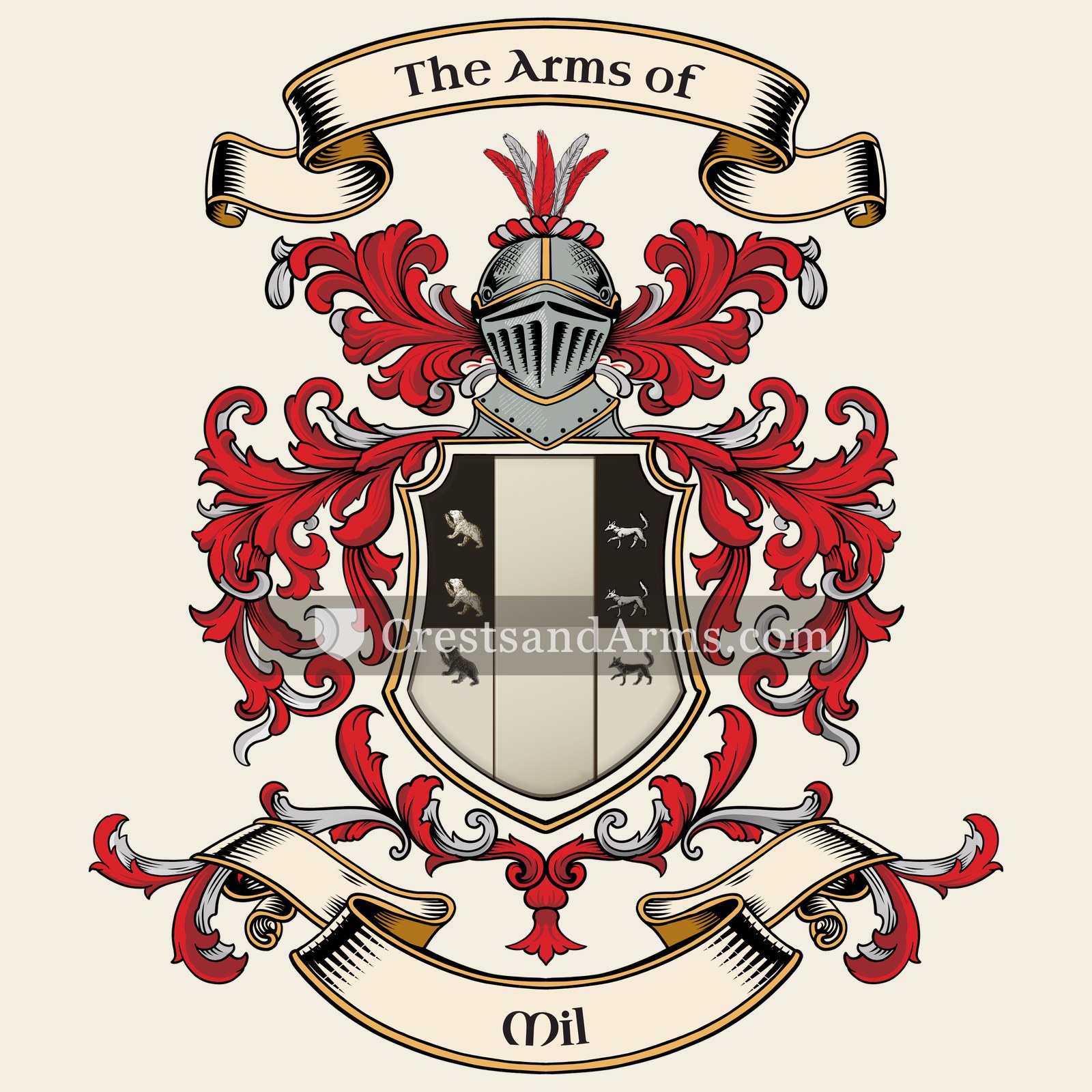 The Mil coat of arms, drawn from the recorded blazon