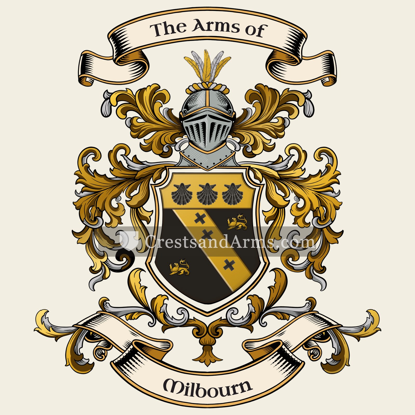 The Milbourn coat of arms, drawn from the recorded blazon