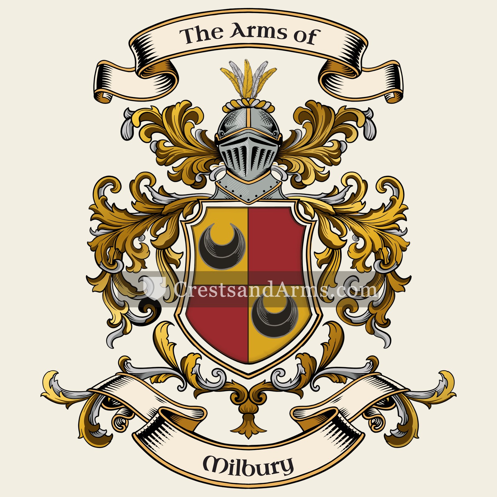 The Milbury coat of arms, drawn from the recorded blazon