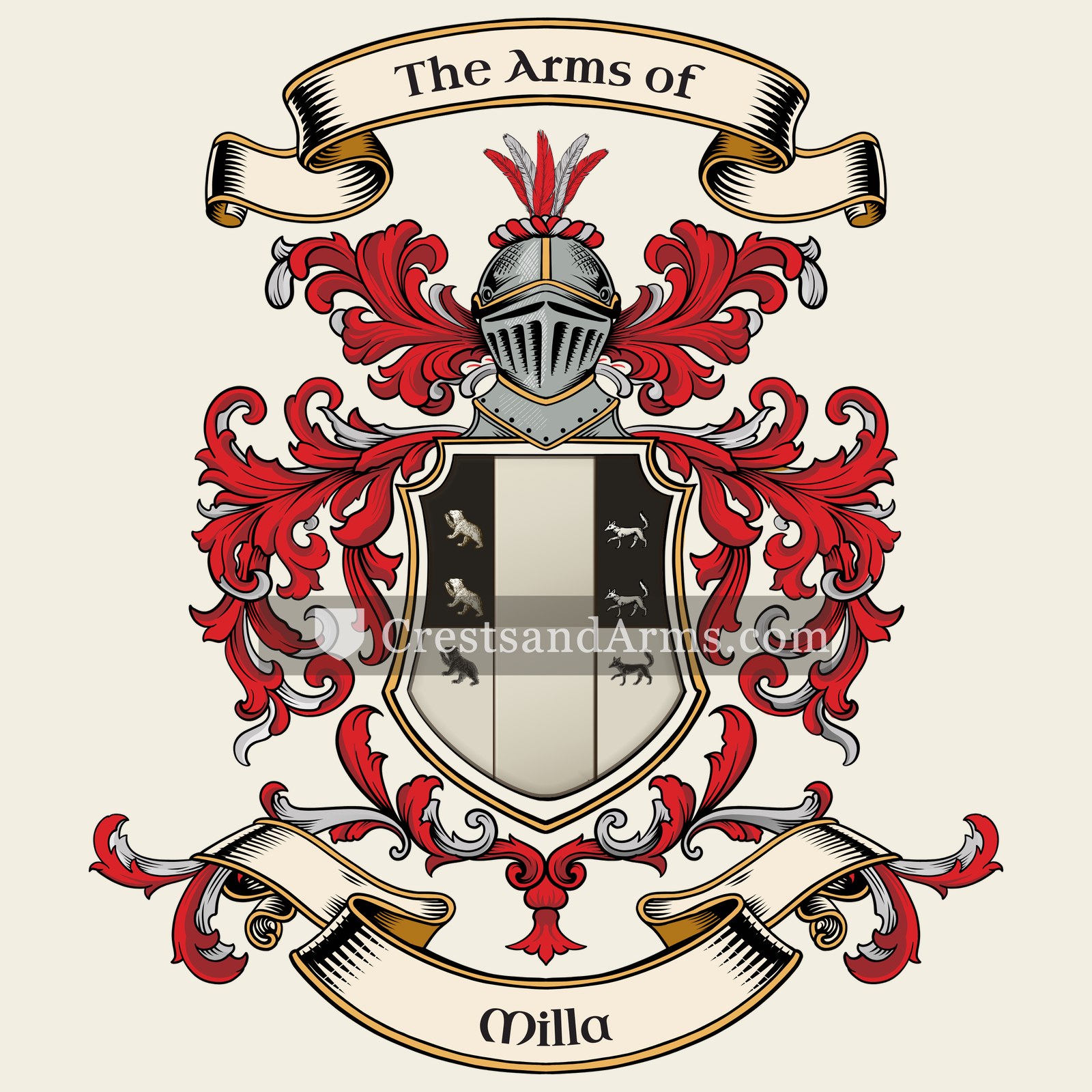 The Milla coat of arms, drawn from the recorded blazon