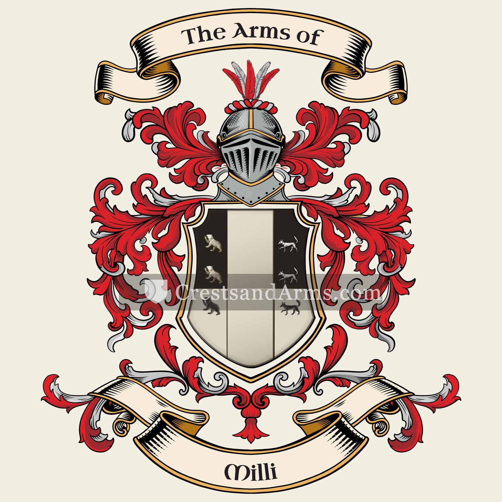 The Milli coat of arms, drawn from the recorded blazon