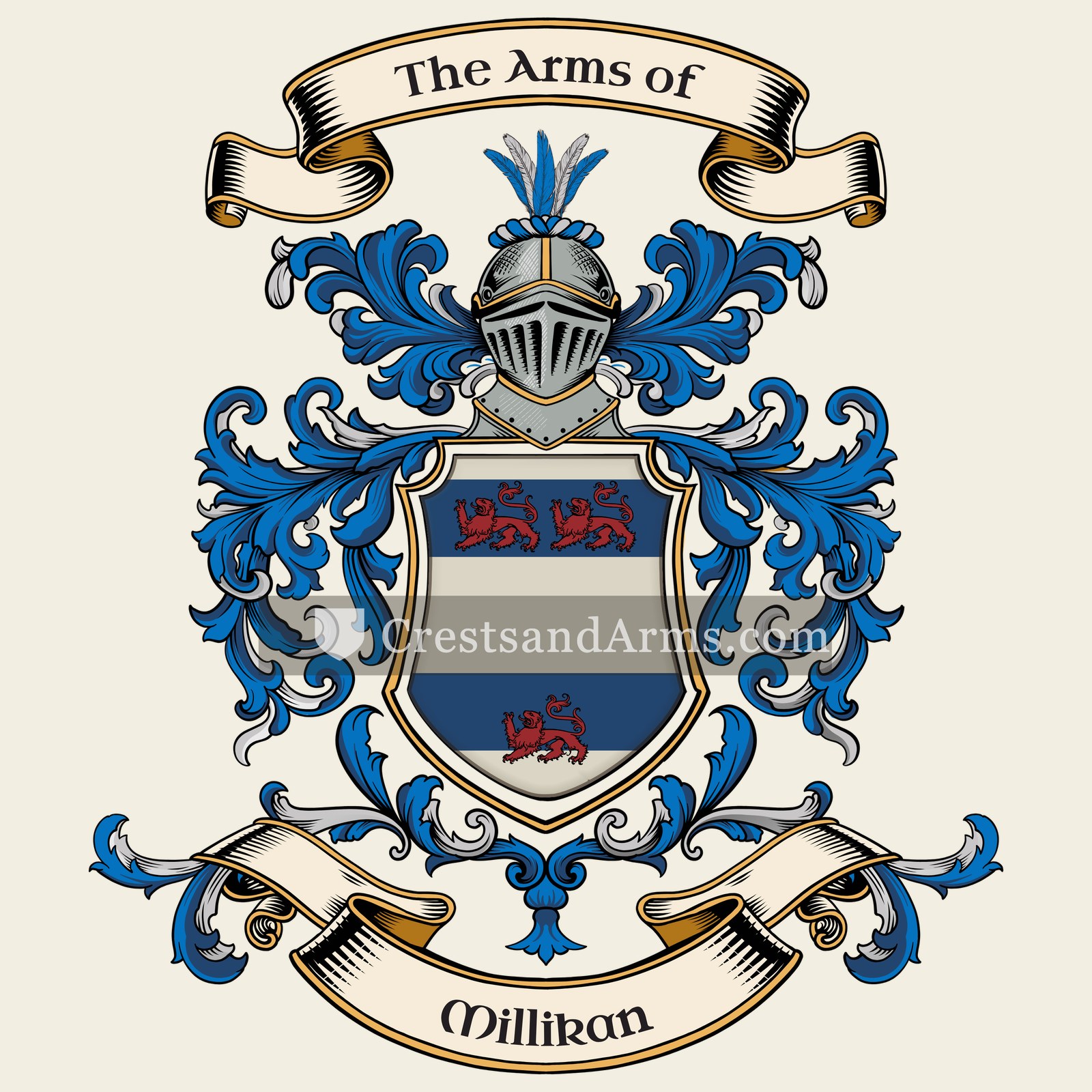 The Millikan coat of arms, drawn from the recorded blazon