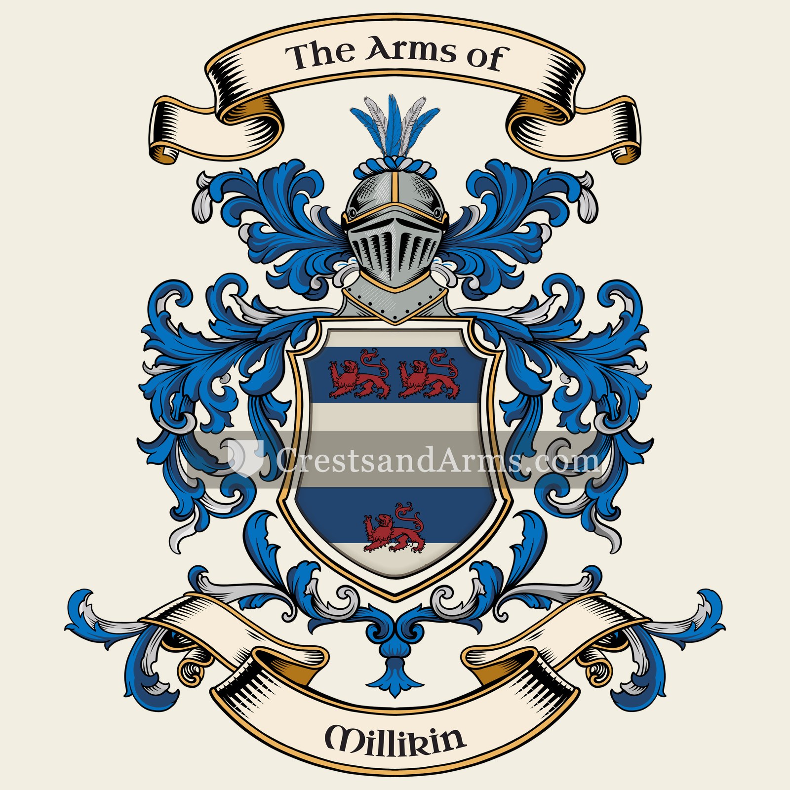 The Millikin coat of arms, drawn from the recorded blazon
