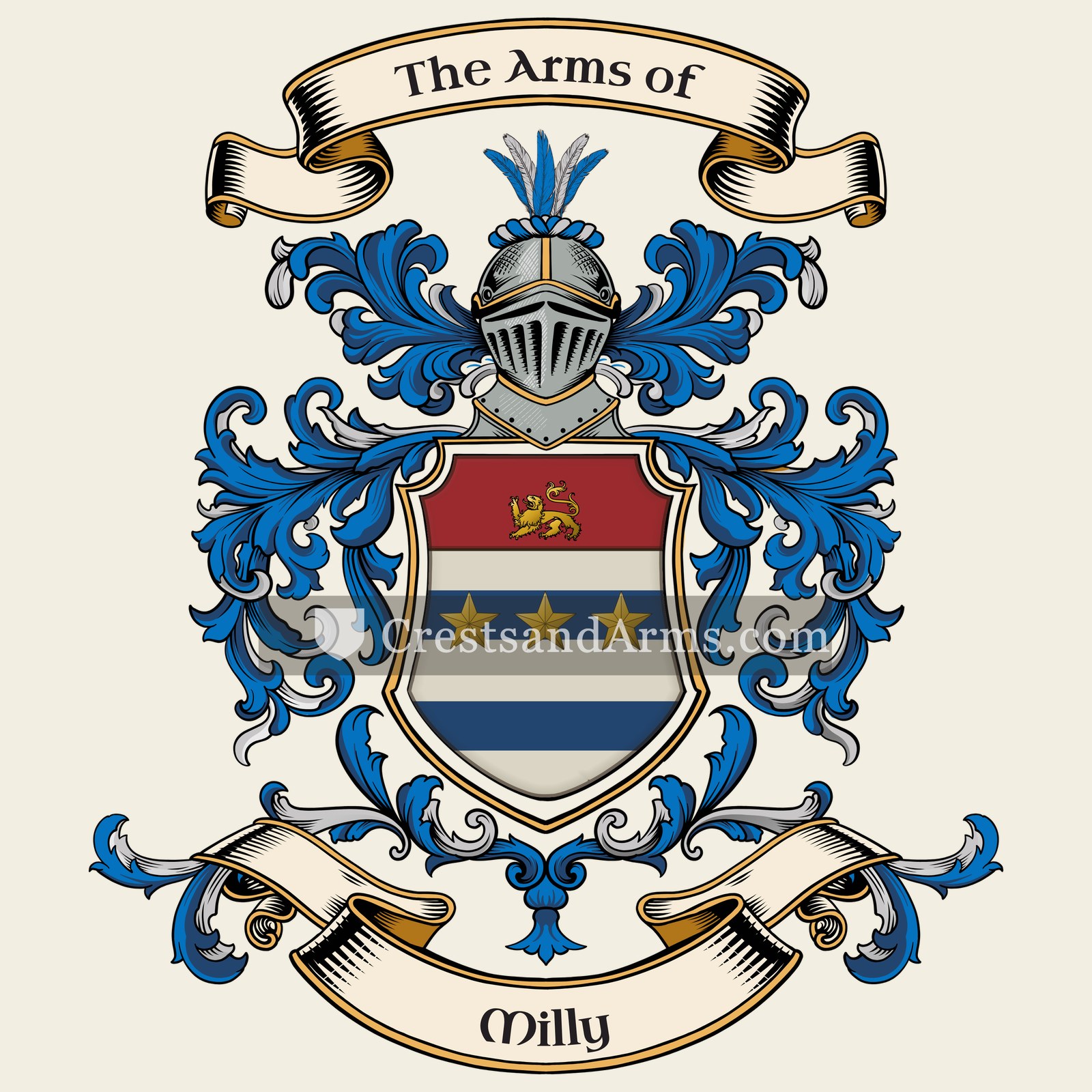 The Milly coat of arms, drawn from the recorded blazon