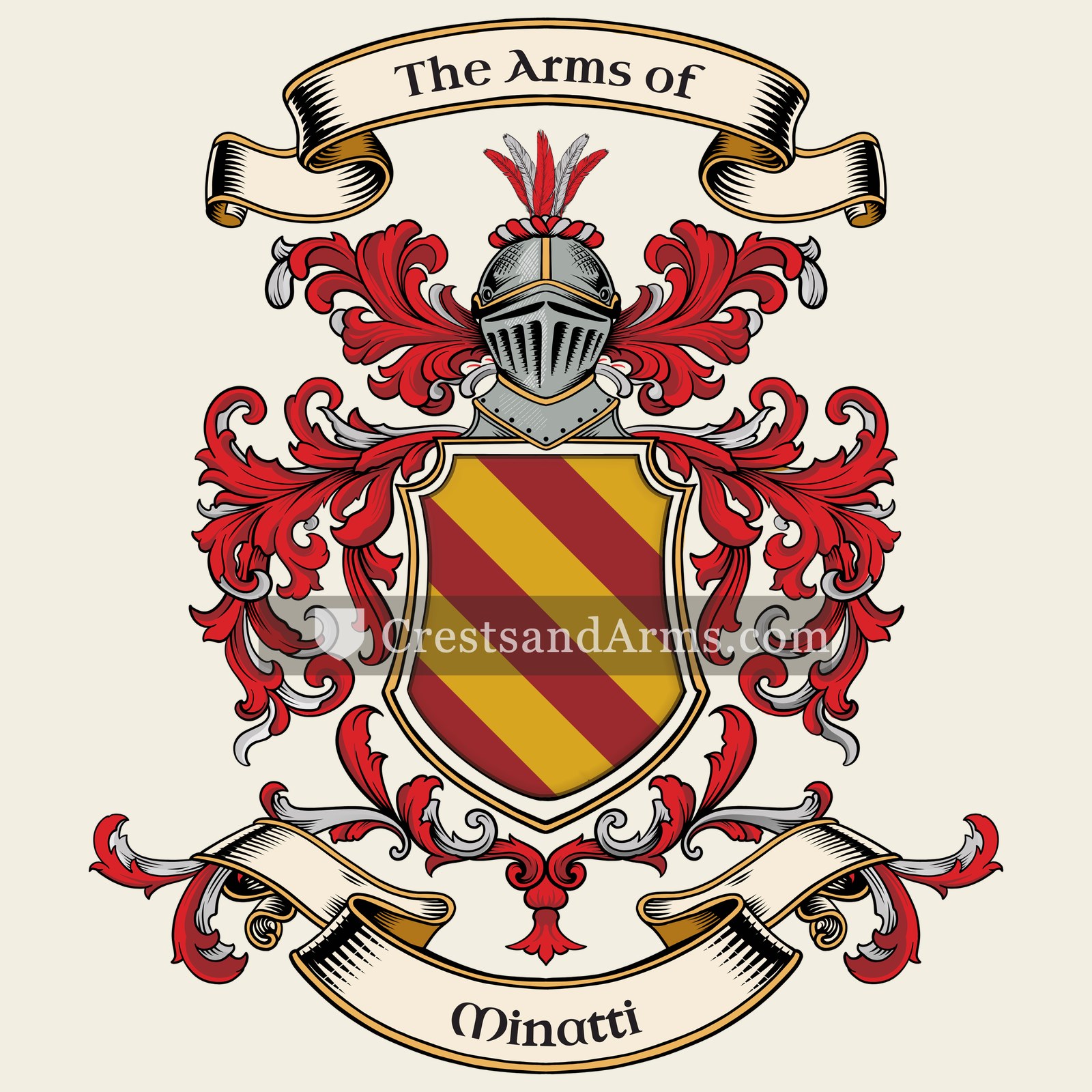 The Minatti coat of arms, drawn from the recorded blazon
