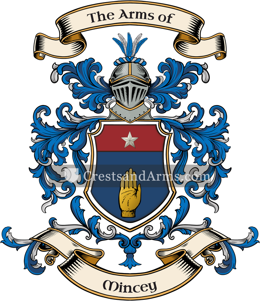 The Mincey coat of arms, drawn from the recorded blazon