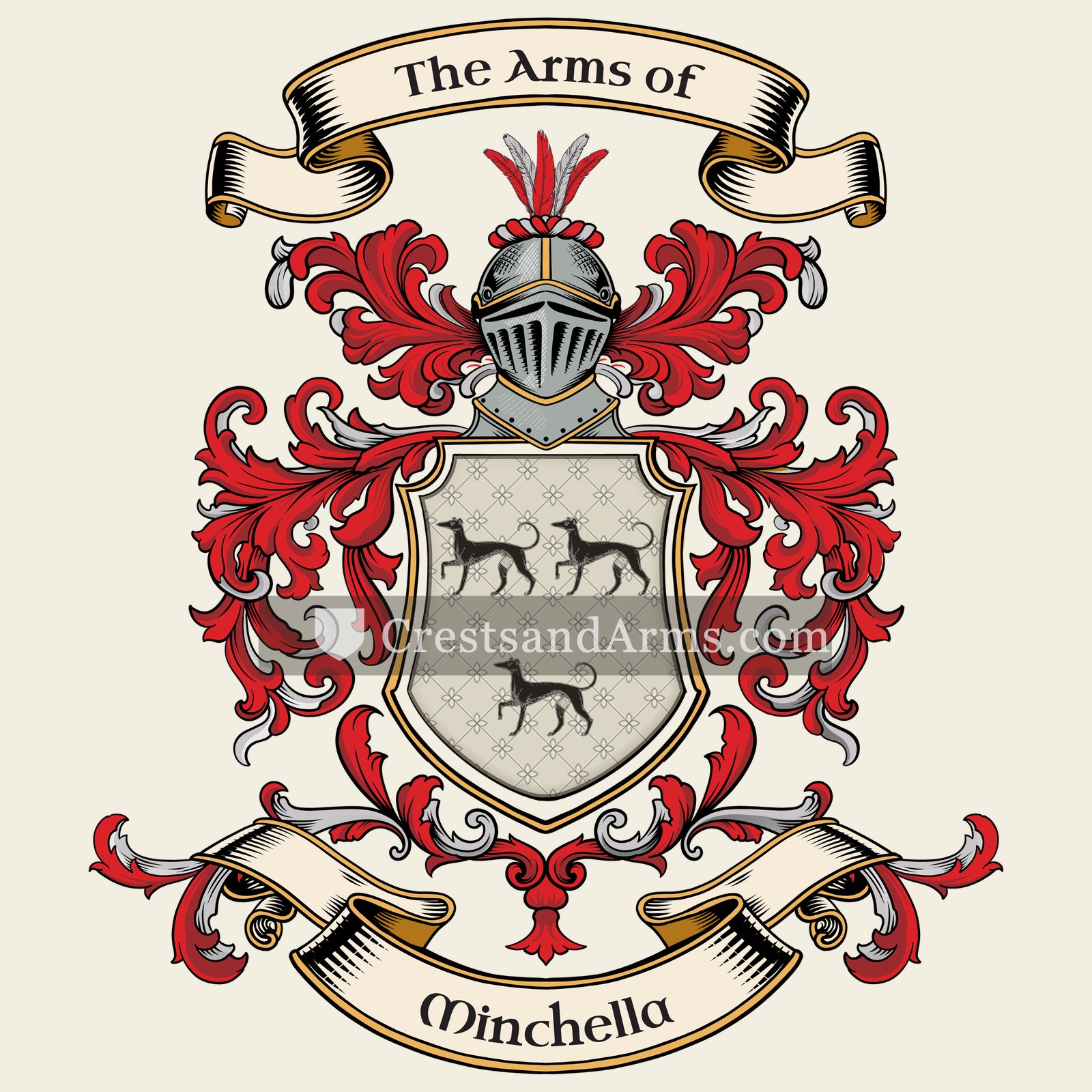 The Minchella coat of arms, drawn from the recorded blazon