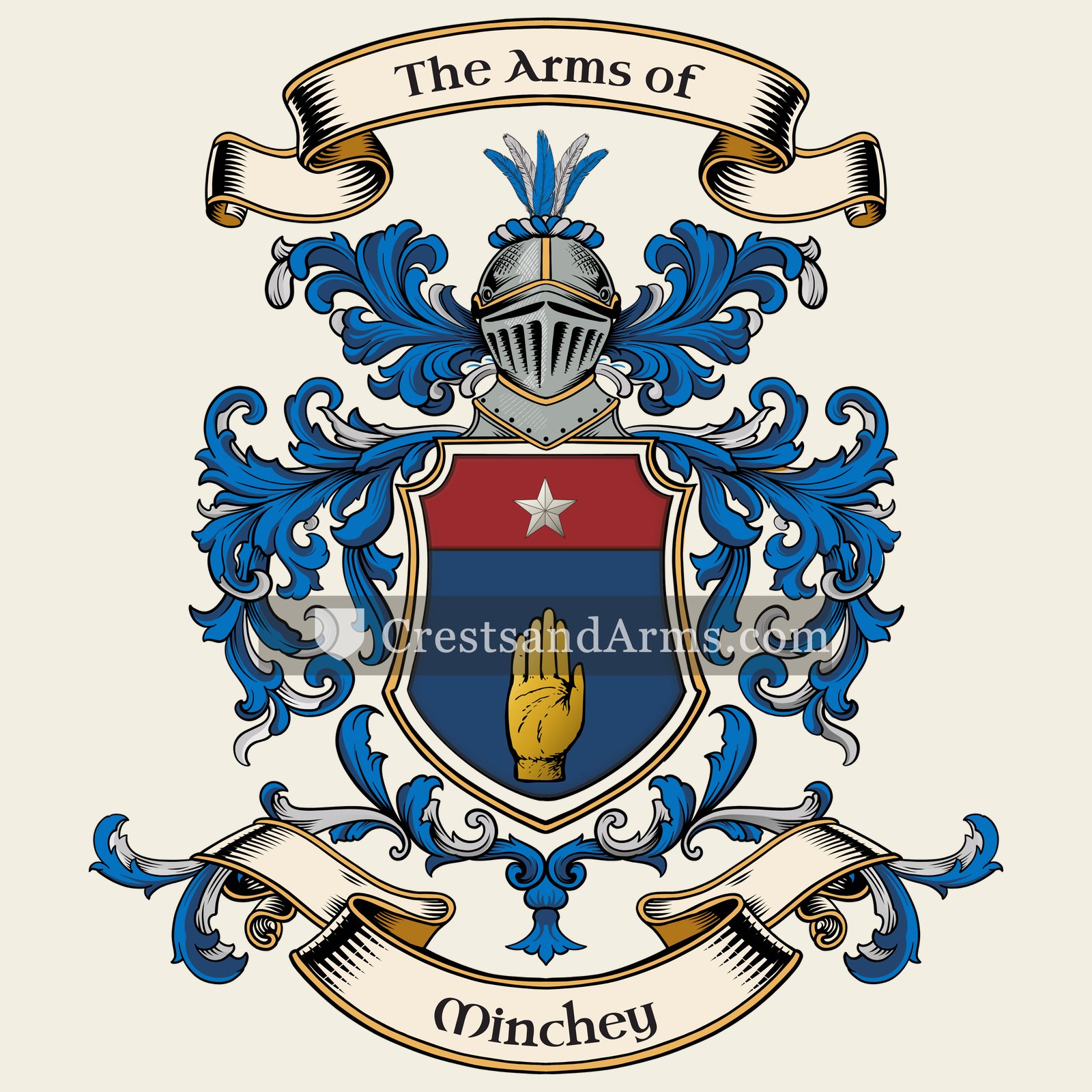 The Minchey coat of arms, drawn from the recorded blazon