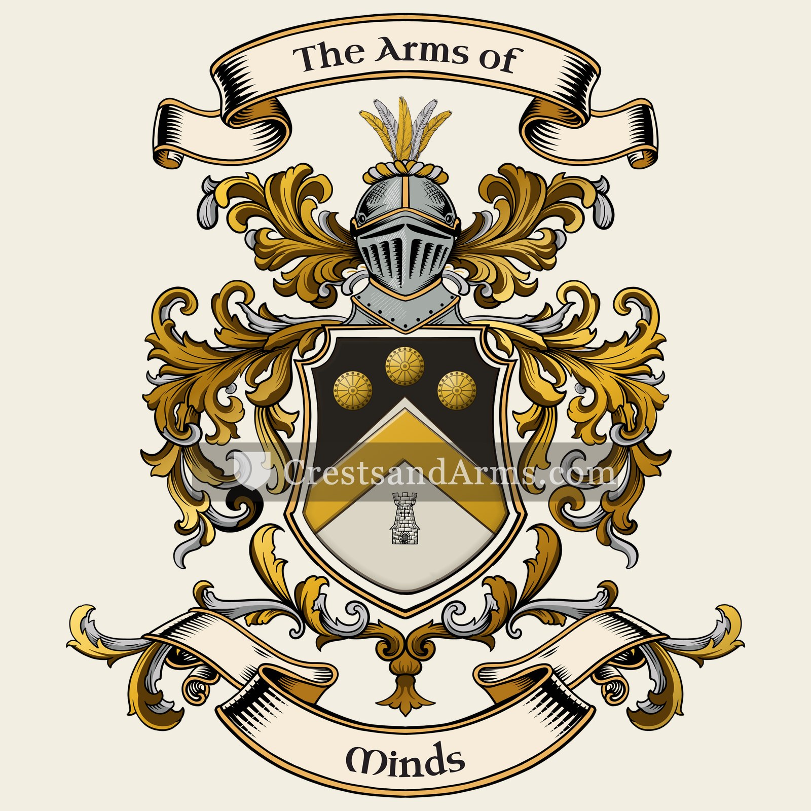 The Minds coat of arms, drawn from the recorded blazon